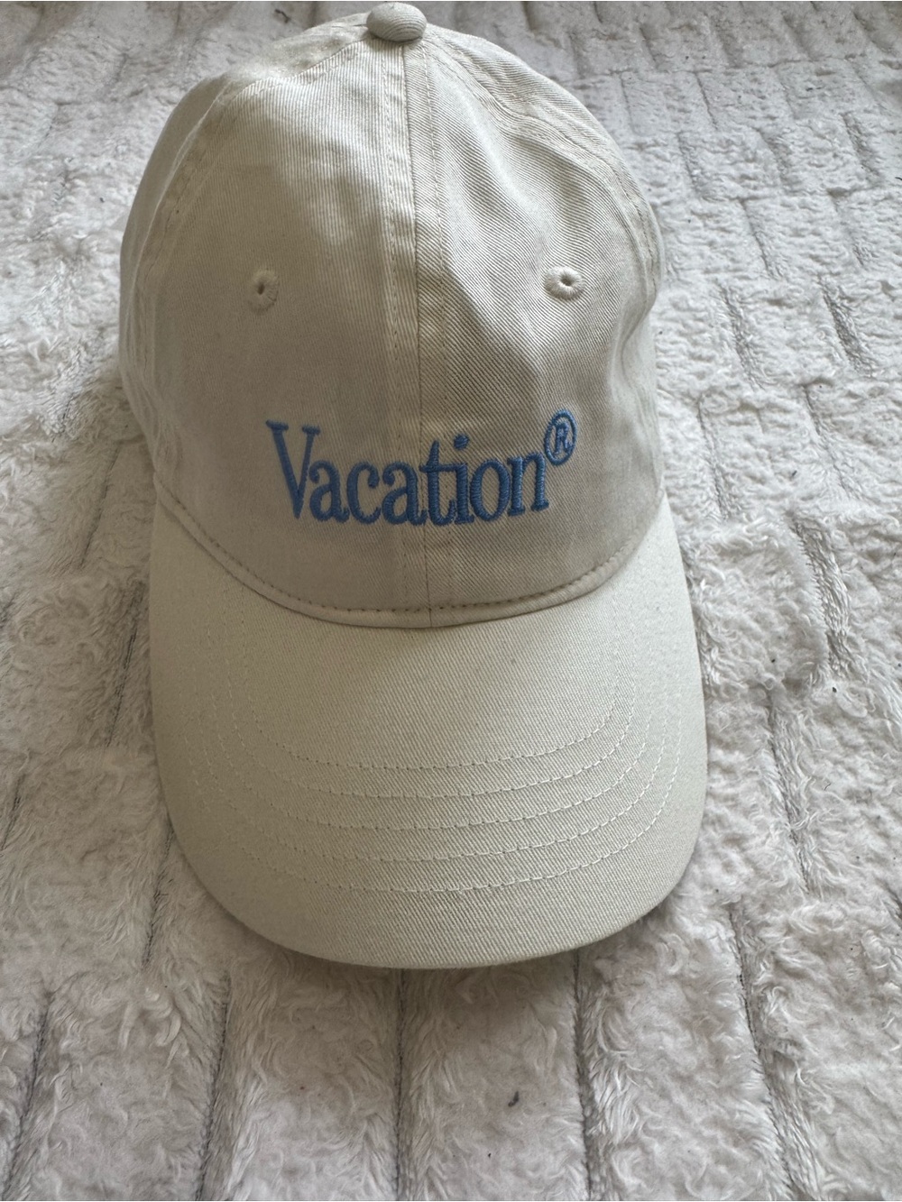 Vacation Cream Beige Embroidered Logo Adjustable Cotton Baseball Cap Hat